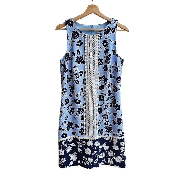 Eliza J Floral Shift Dress Light Blue & Navy Size S - Picture 1 of 12